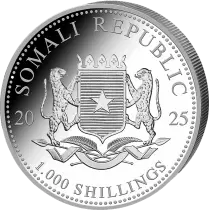 Somalia 10 Oz Silver Somalia 2025 - Elephant - 1000 Shillings - Silver