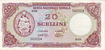 Somalia 20 Shillings Banana, bank building. - 1971