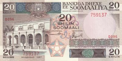 Somalie 20 Shillings - Banque central - Vaches -1987