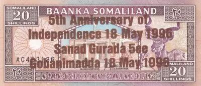 Somaliland 20 Shillings - 5th anniversary of the independance - 1966 - Serial AC - P.10