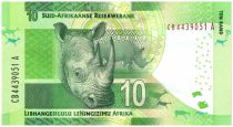 South Africa 10 Rand Nelson Mandela - White rhinoceros with rings