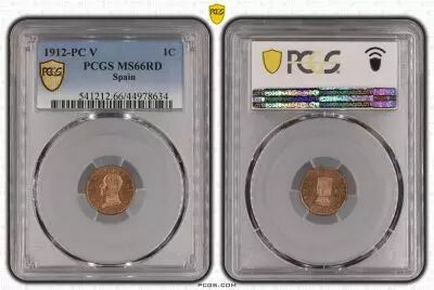 Spagna 1 centimo - Alfonso XIII  - 1912 - PCGS MS 66RD