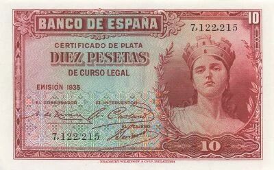 Spagna 10 Pesetas - 1935 - P.86a