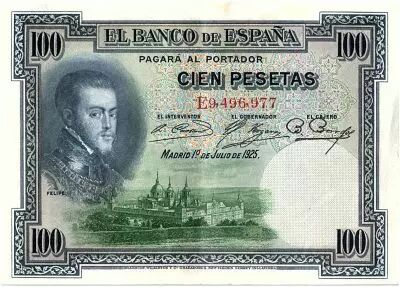 Spagna 100 Pesetas - Felipe II - VF to XF - Serial E - P.69