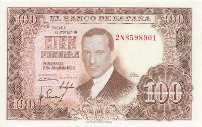 Spagna 100 Pesetas - J.R. de Torres - 1953 - P.145