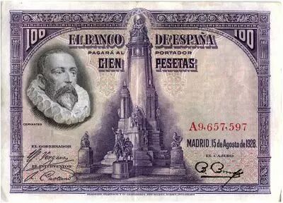 Spagna 100 Pesetas M. De Cervantes - 1928 - Serial A - VF - P.76