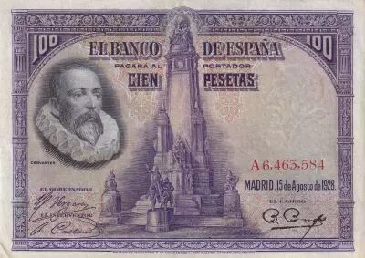 Spagna 100 Pesetas M. De Cervantes - 1928 - without serial - VF - P.76