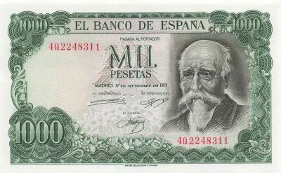 Spagna 1000 Pesetas - Jose Echegaray - 1971 - P.154