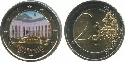 Spagna 2 Euro Alhambra, colorised