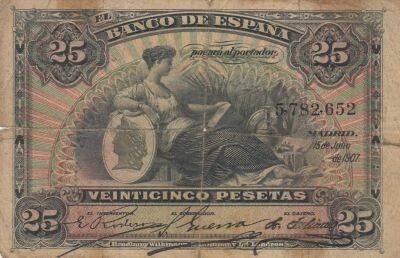 Spagna 25 Pesetas - Seated Woman - 1907 - Series 4