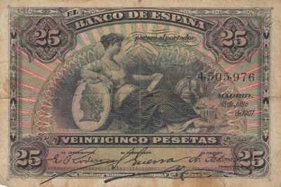 Spagna 25 Pesetas - Seated Woman - 1907
