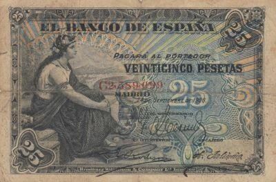 Spagna 25 Pesetas - Seated Woman - Coat of Arms - 1906 - Series C