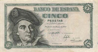Spagna 5 Pesetas - De Elcano - 1948 - P.136