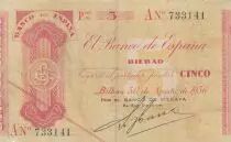 Spagna 5 Pesetas - Por el banco de Vizcaya - 1936 - P.S551b-g