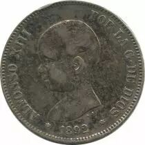 Spagna 5 Pesetas Alfonso XIII - Arms - 1892