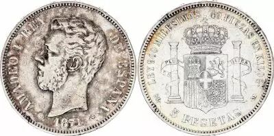 Spagna 5 Pesetas Amadeo I - 1871(71) - SD-M  - Silver - VF - KM.666