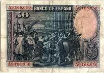 Spagna 50 Pesetas  - D. V&eacute;lasquez - 1928 - Serial A - VF - P.75