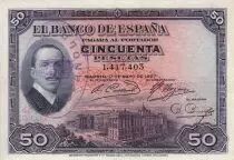Spagna 50 Pesetas - Alfonso XIII - Stamp - 1927 - P.72a
