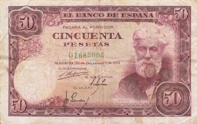 Spagna 50 Pesetas - Santiago Rusinol - 1951 - P.141