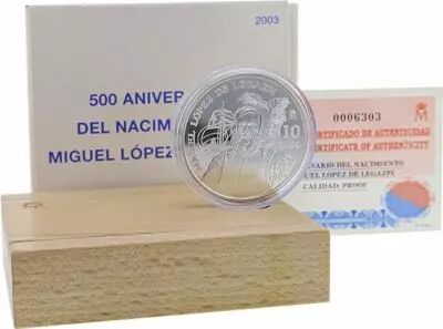 Spagna Miguel Lopez de Legazpi - 10 Euros Silver BE 2003