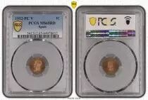 Spain 1 centimo - Alfonso XIII  - 1912 - PCGS MS 65RD
