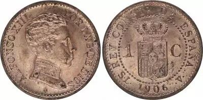 Spain 1 centimo - Alfonso XIII  -1906 - AU