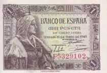 Spain 1 Peseta - Queen Isabella la Catolica - Serial F - 1945 - P.128