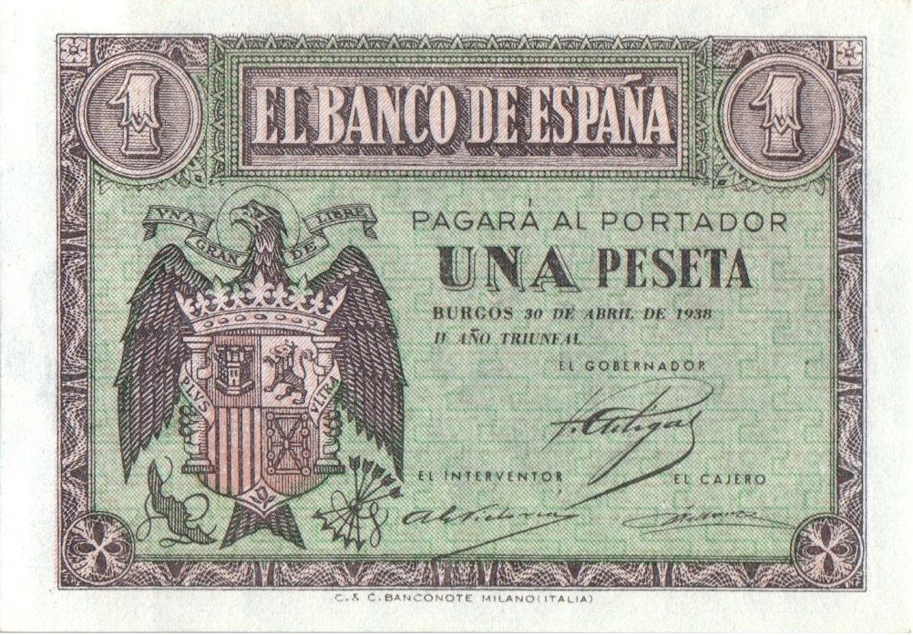 Details about   Spain 1 Peseta 22-7-1953 Pick 144.a UNC Uncirculated Banknote Serial C 