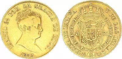 Spain 20 Reales Isabel II - Arms 1858 Madrid