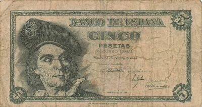 Spain 5 Pesetas - 1948 - P.136