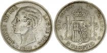 Spain 5 Pesetas,  Alfonso XII  - Arms - 1877 (77) DE-M