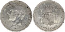 Spain 5 Pesetas,  Alfonso XII - 1885 - M SM - Silver