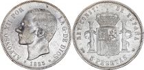 Spain 5 Pesetas,  Alfonso XII - 1885 (87) - M SM - Silver - KM.688 - VF