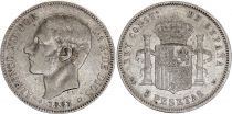Spain 5 Pesetas,  Alfonso XII - Arms - 1883 (83) MS-M