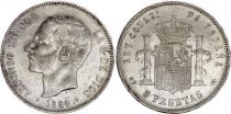 Spain 5 Pesetas,  Alfonso XII - Arms - 1884 (84) MS-M