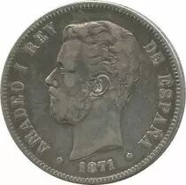 Spain 5 Pesetas Amadeo I - Arms - 1871