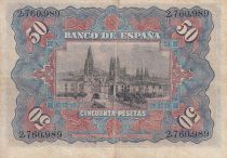 Spain 50 Pesetas - Women - Cathedral of Burgos - 1907 - P.63a