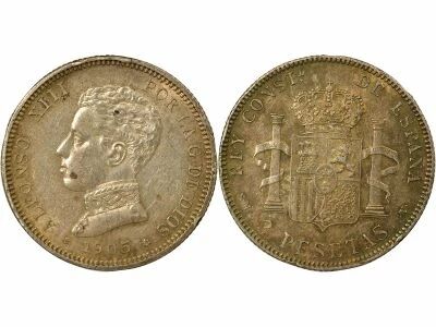 Spain Alfonso XIII - 2 Silver Pesetas, 4th Portrait - 1905 Madrid
