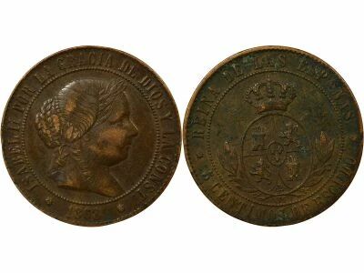 Spain Isabella - 5 Centimos - 1868 Barcelona