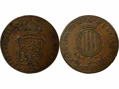 Spain Isabella II - 3 Cuartos - 1838 Barcelona