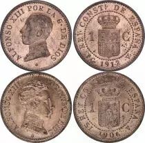Spain Lot 2 x 1 centimo - Alfonso XIII  - 1912  and 1906 - AU
