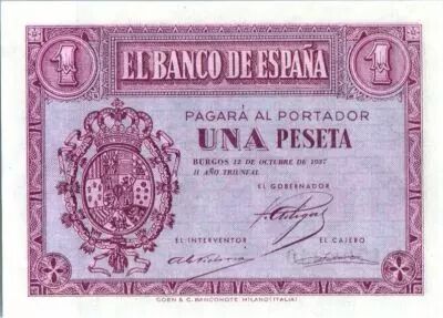 Spanien 1 Peseta - Arms - Burgos - 1937