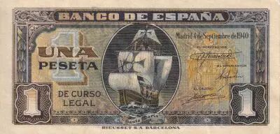 Spanien 1 Peseta - Santa Maria - Serial C - 1940 - P.122