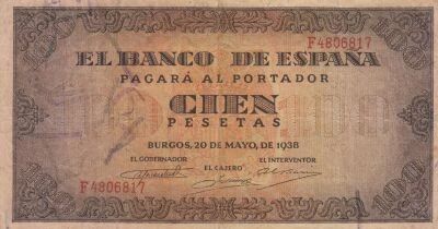 Spanien 100 Pesetas - Coat of Arms of Spain - 1938 - Series F