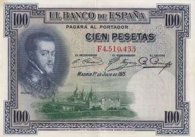 Spanien 100 Pesetas - Felipe II - VF various serial - 1925