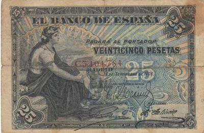 Spanien 25 Pesetas - Seated Woman - Coat of Arms - 1906 - Series C