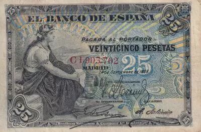 Spanien 25 Pesetas - Woman seated - Arms - 1906 - O.57a
