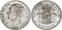 Spanien 5 Pesetas,  Alfonso XII  - Arms - 1879 (79) EM-M