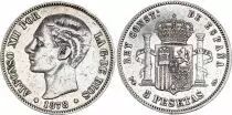 Spanien 5 Pesetas,  Alfonso XII - Arms --1878 - Silver - VF - KM.671