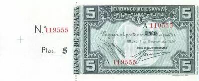 Spanien 5 Pesetas 1937 - Bilbao